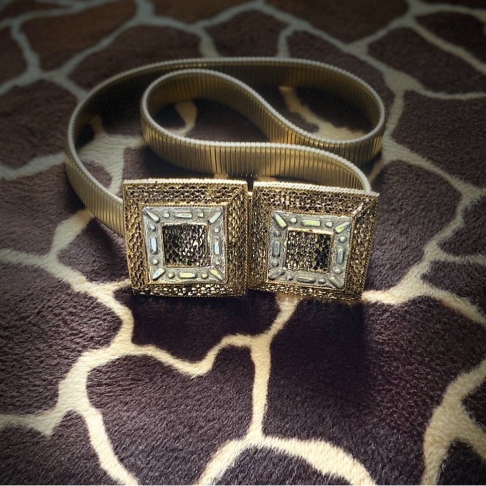 Vintage Gold tone Square Buckle Stretch Belt